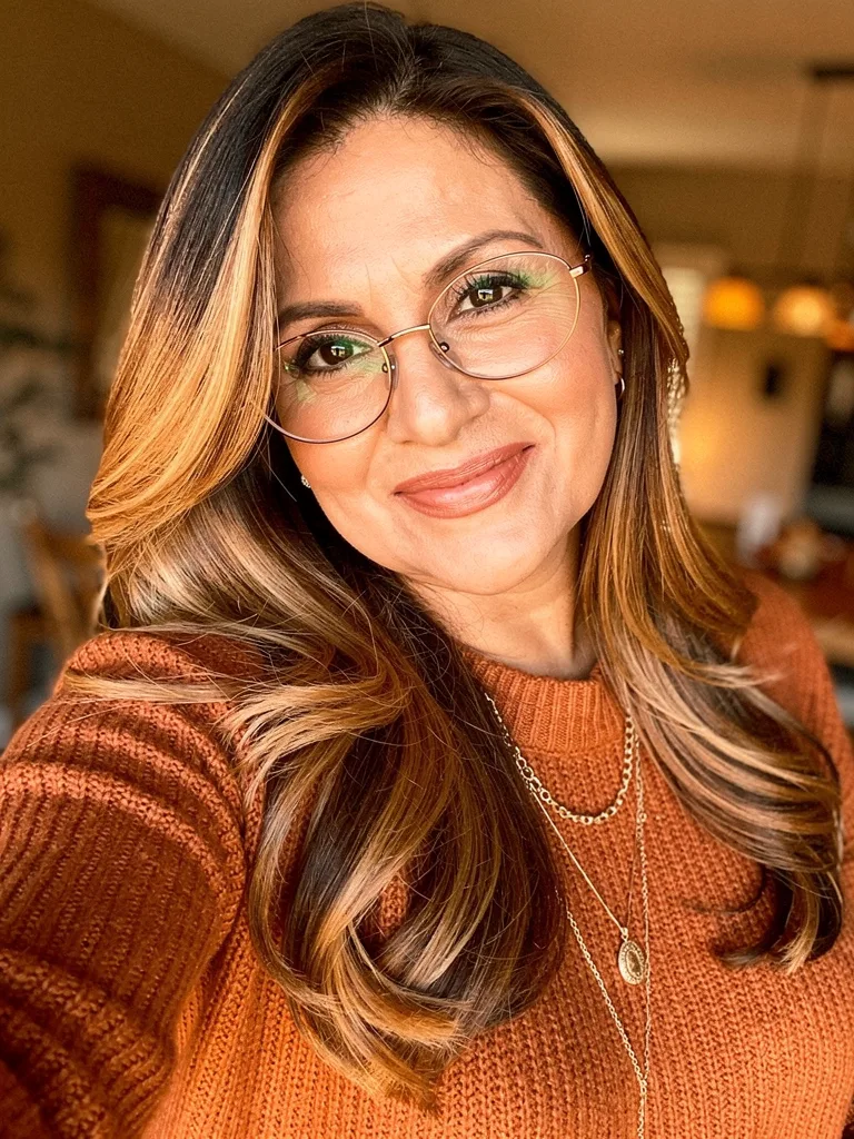 Warm Caramel Brown Long Layers with Honey Highlights